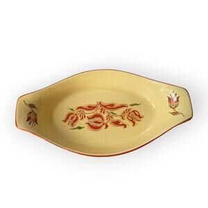 Vintage Georges Briard American Folk Art Tulip & Leaf Design Serving Dish